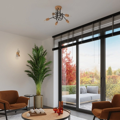 Lustr EMBER 5 černý dřevěný moderní do obýváku a jídelny SOLLUX LIGHTING