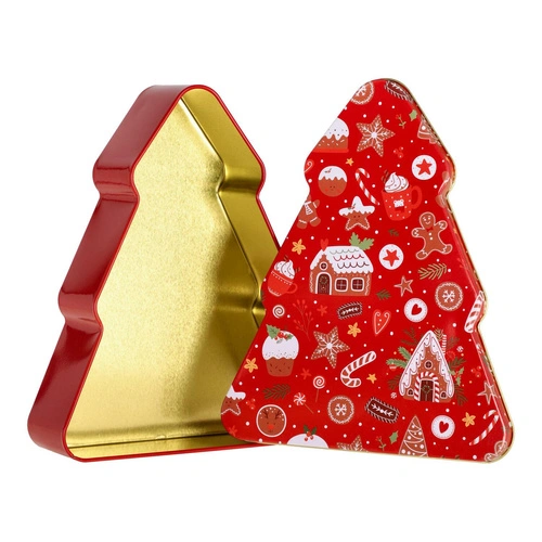 Intesi vánoční kovová dekorativní krabička stromek červená do obýváku 19 cm