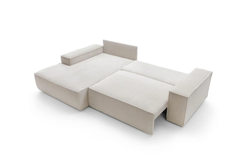 Rohová rozkládací pohovka Molde M levá béžová moderní do obýváku s úložným prostorem