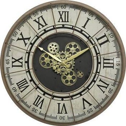 Nástěnné vintage hodiny Meca 57 cm s ozdobnými kolečky do obýváku Atmosphera zlaté