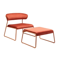 Moderní oranžové sametové relaxační křeslo Lounge Lisa na lyžinách do obýváku
