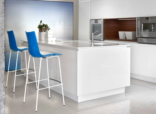 Barová židle Zebra 80 cm modrá moderní s opěrkou do kuchyně a k ostrůvku SCAB Design chrom