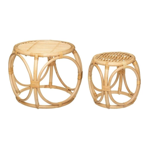 Sada 2 kulatých konferenčních stolků Aoni ratan boho přírodní do obýváku Atmosphera