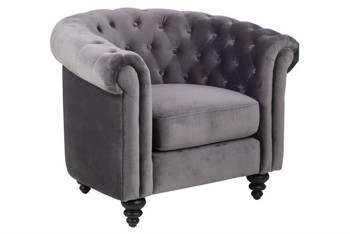 Křeslo ušák Charlietown VIC samet šedý prošívaný do obýváku moderní glamour Actona