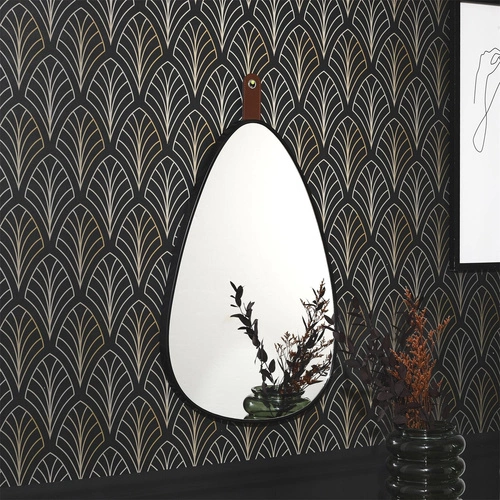 Nerovné zrcadlo Chigago černé s držákem na zeď do předsíně nebo ložnice