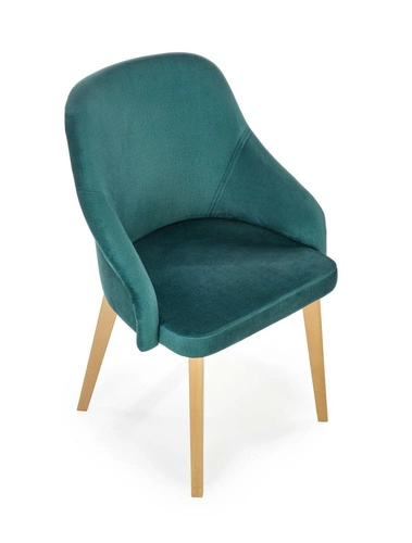 Čalouněná sametová židle Alain zelená s područkami na dřevěných nohách do jídelny