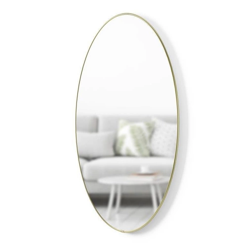 Oválné zrcadlo Hubba zlaté závěsné do předsíně a koupelny moderní Umbra 92x62 cm