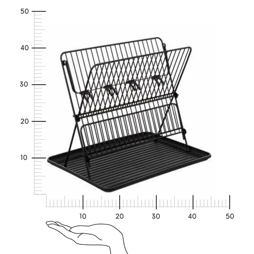 Skládací dvoupatrový odkapávač na nádobí černý kovový s miskou na pracovní desku Atmosphera
