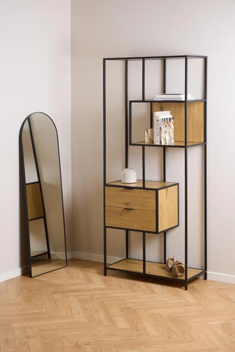 Knihovna Seaford II loftová s zásuvkami dub/černá 77 cm