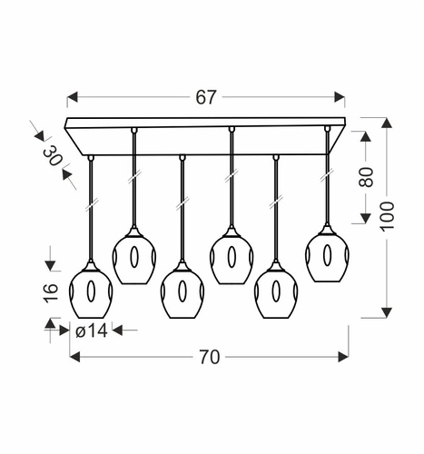 Závěsné svítidlo Aspa moderní skleněné 6bodové do obýváku a jídelny s nastavitelnou výškou