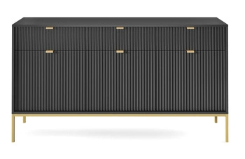 Černá rýhovaná komoda se zásuvkami na zlatých nohách 154 cm do moderního obýváku Intesi