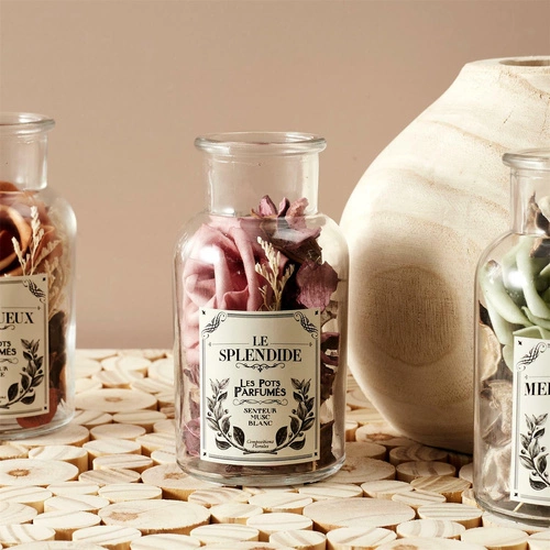 Skleněná nádoba 16 cm s pot pourri růžová