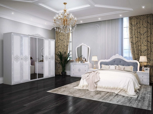 Čalouněná postel Diamante 160x200 bílá glamour s vysokým prošívaným čelem do ložnice