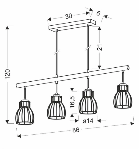 Závěsné svítidlo Bernita černé loftové 4bodové do obýváku, kuchyně nebo nad stůl