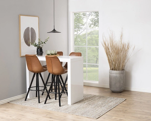 Barová židle Dima Brandy s opěrkou do kuchyně a k ostrůvku, čalouněná ekokůží na dřevěných nohou