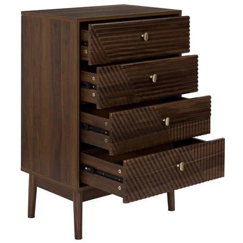 Komoda Tiffany s drážkovanými zásuvkami, ořech, 60 cm, klasická na nožkách do obýváku Intesi