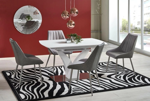 Rozkládací jídelní stůl glamour Vezyr bílý mat 140-180 cm se skleněnou deskou Intesi