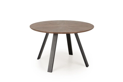 Jídelní kulatý stůl Ralik 120 cm ořechový s černými nohami moderní industriální