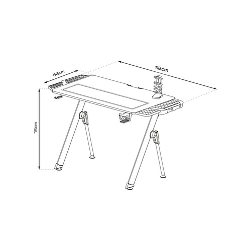 Herní stůl Falcon 1.0 černý moderní pro práci i hraní s držáky na příslušenství Intesi