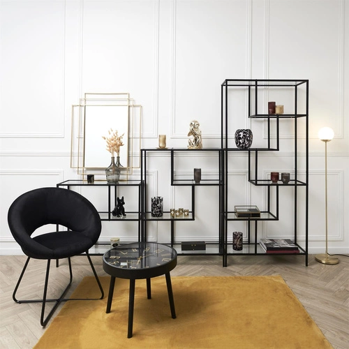 Konferenční stolek Telis kulatý černý se stylovými hodinami moderní do obýváku 50 cm Intesi