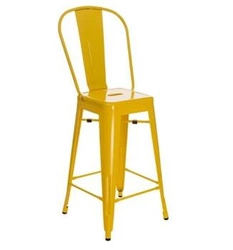 Barová židle Paris Back 66 cm žlutá kovová s opěradlem k kuchyňskému ostrůvku industriální ve stylu Tolix
