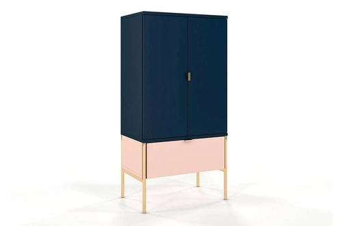 Vysoká glamour komoda se zásuvkou a skříňkami Polka Navy Blue/Pink 120 cm do obýváku SKANDICA