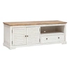 TV stolek Olbia bílý dřevěný 140 cm do obýváku s policemi a zásuvkou Atmosphera
