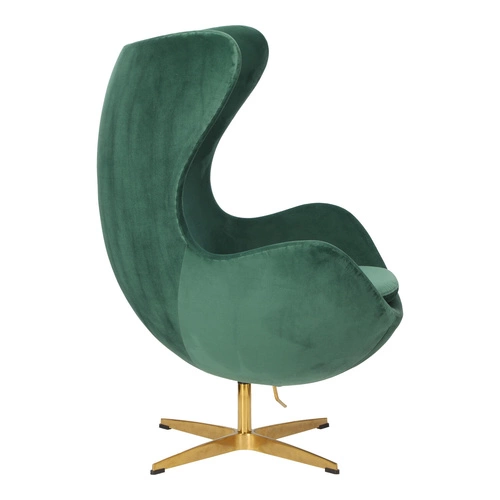 Velvet křeslo Egg zelený samet otočné s houpací funkcí do obýváku na zlaté noze