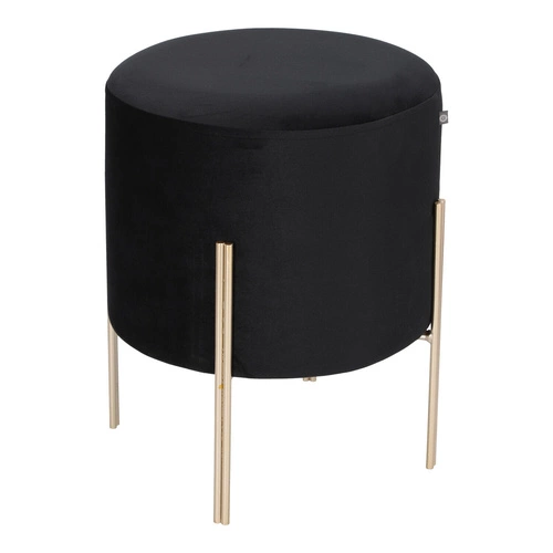 Černý sametový taburet Living Velvet na zlatých nohách kulatý do obýváku ve stylu glamour