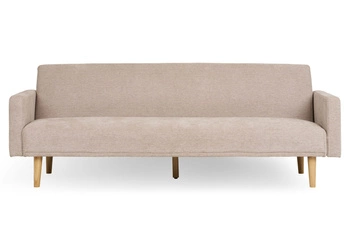 Rozkládací pohovka Kells béžová skandinávská do obýváku na dřevěných nohách s funkcí spaní