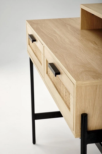 Boho toaletní stolek Makar se zrcadlem a zásuvkami do ložnice, přírodní a černý