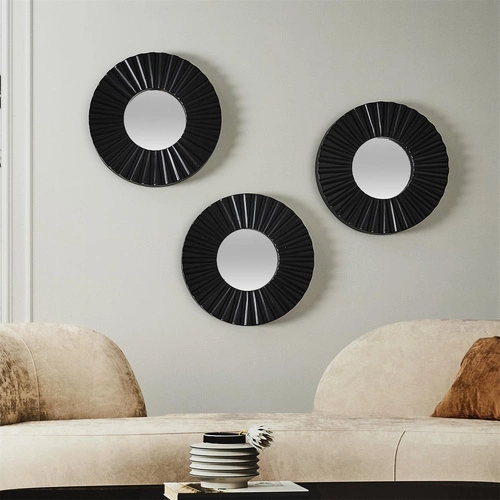Sada 3 kulatých zrcadel Origami černé dekorativní nástěnné zrcadlo do obýváku