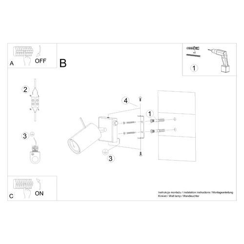 Nástěnné svítidlo RING černé moderní kovové s vypínačem do obýváku a ložnice Sollux