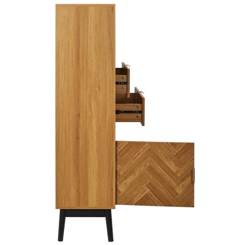 Skandinávská dřevěná knihovna s šuplíky Felix do obýváku a ložnice v přírodní barvě