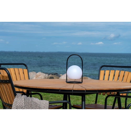 Jídelní kulatý stůl Cleveland 130 cm moderní dřevěná teaková deska černé nohy Intesi