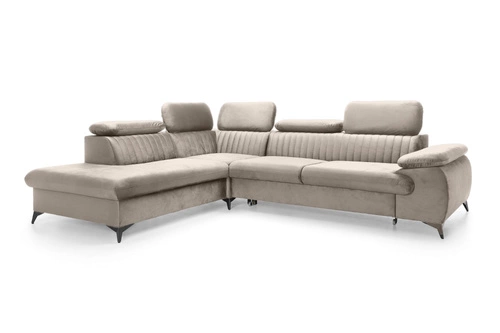 Moderní levá rohová pohovka Lund L s rozkladem na spaní, béžová, s úložným prostorem do obýváku