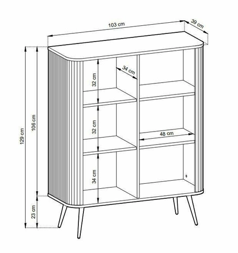 Vysoká černá komoda Seda s policemi na zlatých nohách moderní do obýváku Intesi 129 cm
