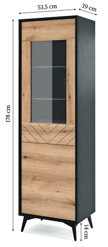 Vitrína na knihy do obýváku Fargo loftová dřevěná v rybí kost s push to open Intesi