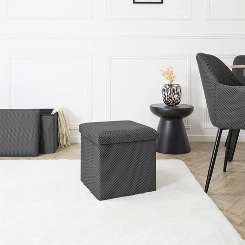 Skládací taburet s úložným prostorem Vels Atom šedý moderní do předsíně a studentského pokoje 38x38 cm
