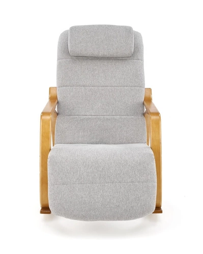 Šedé čalouněné houpací křeslo Grenville do obýváku moderní pohodlné relaxační křeslo