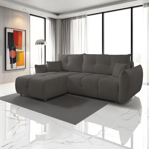 Rohová sedací souprava s rozkladem do obýváku Bode antracit levá moderní s úložným prostorem