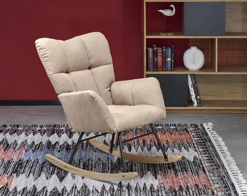 Houpací křeslo Caipola béžové skandinávské do obýváku čalouněné s opěrkami