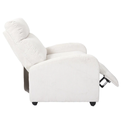 Rozkládací křeslo do obýváku Intesi Recliner Dream bílý manšestr moderní s podnožkou