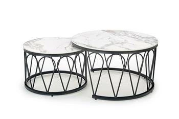 Sada 2 kulatých konferenčních stolků Mimosa bílý mramor glamour do obýváku 2v1 Intesi