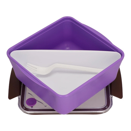 Lunchbox Intesi Divided 2,6l fialový s přihrádkami do školy i práce, s vidličkou, vhodný do mikrovlnky