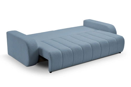 Modrá rozkládací pohovka Hobro pro 3 osoby se spací funkcí ve skandinávském stylu do obýváku