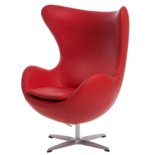 Kožené červené otočné křeslo ušák Egg s houpací funkcí do obýváku