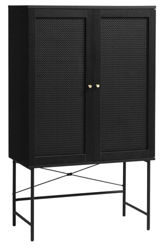 Vysoká komoda Pensacola černá ratanová na nožkách do obývacího pokoje
