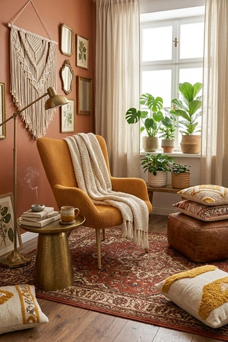 Relaxační křeslo Adagio manšestrové hořčicové do obýváku skandinávský styl s područkami