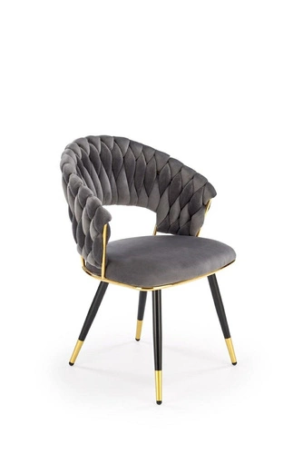 Jídelní židle Tenay čalouněná šedý samet s područkami glamour na zlatých nohách